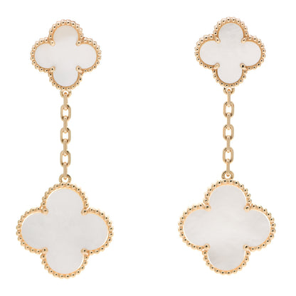 Van Cleef & Arpels 18K Yellow Gold Mother of Pearl Magic Alhambra 2 Motifs Clip-On Earrings 1 of 5