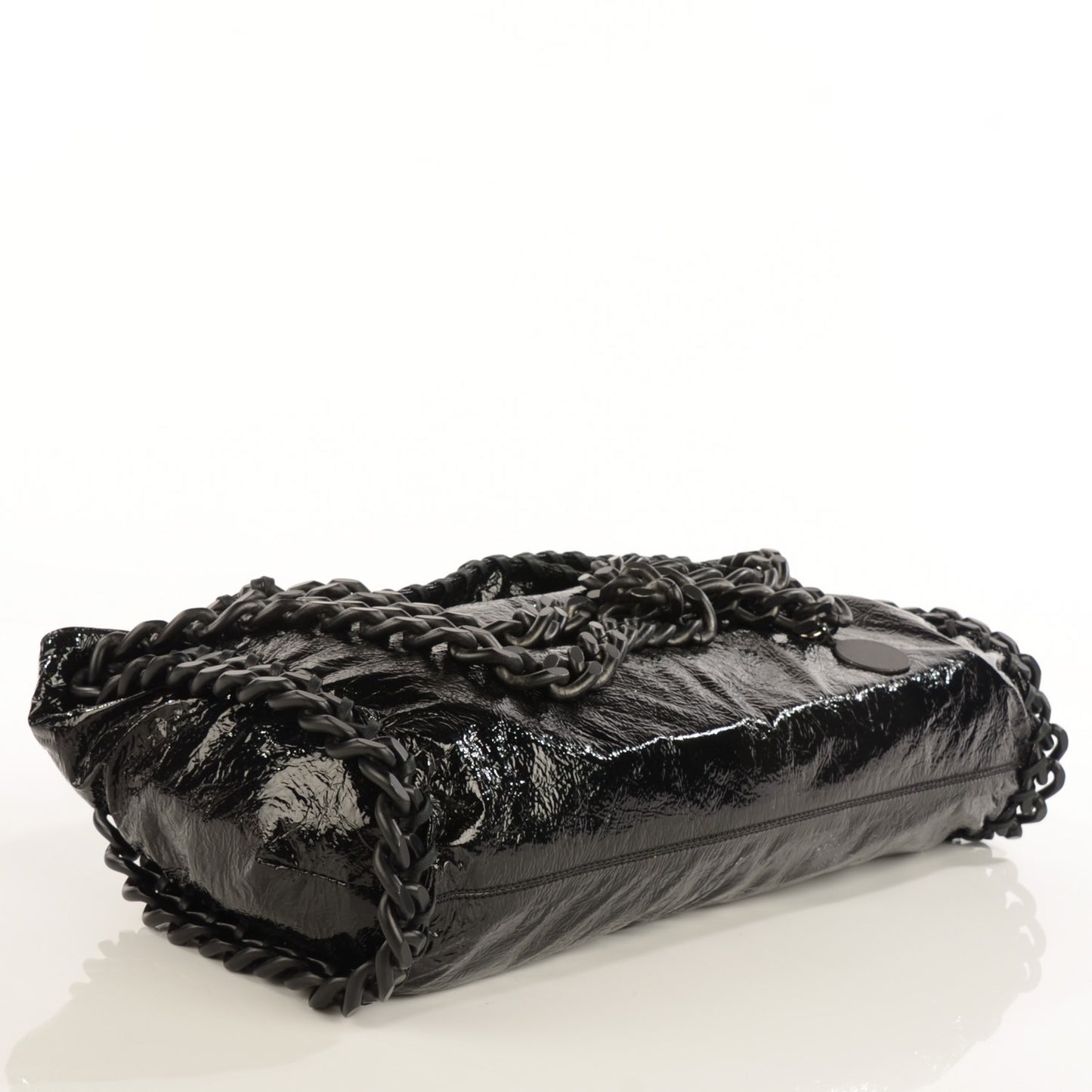 Crinkled Patent East West Falabella Tote Black