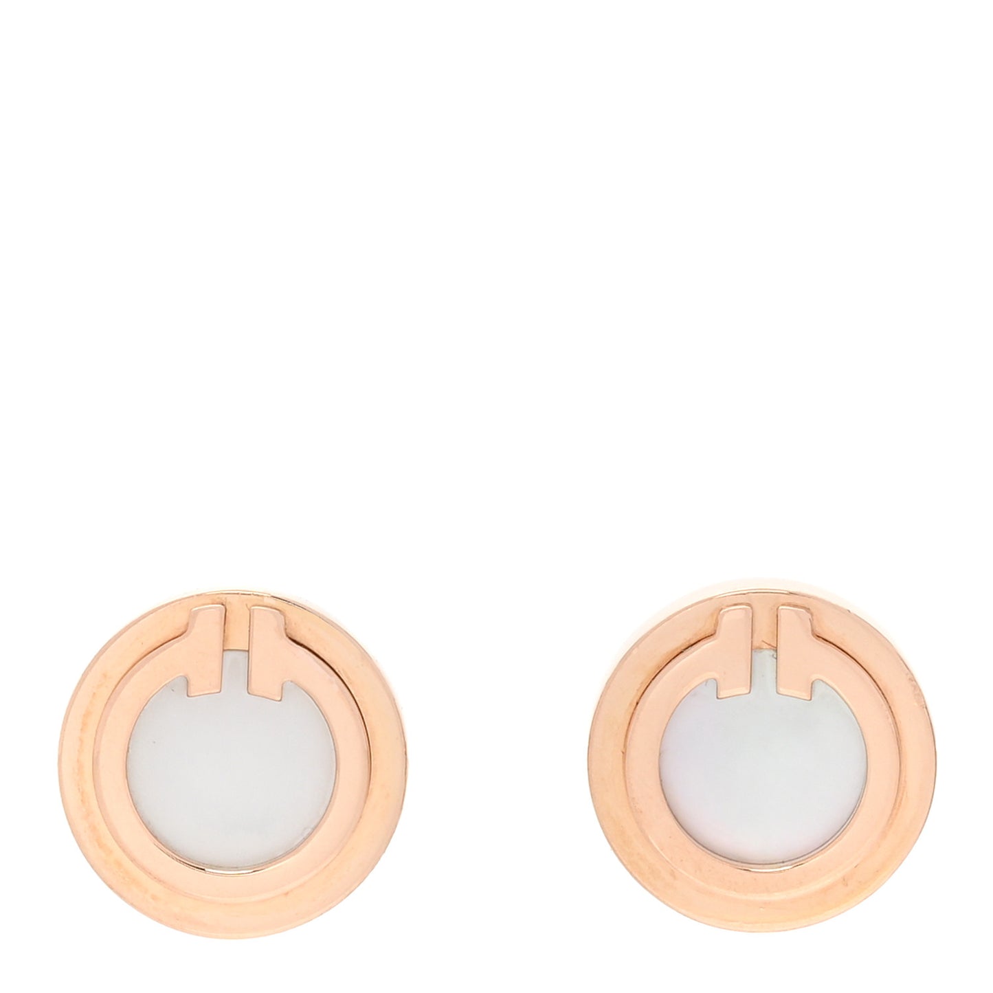 18K Rose Gold Mother of Pearl T Circle Earrings