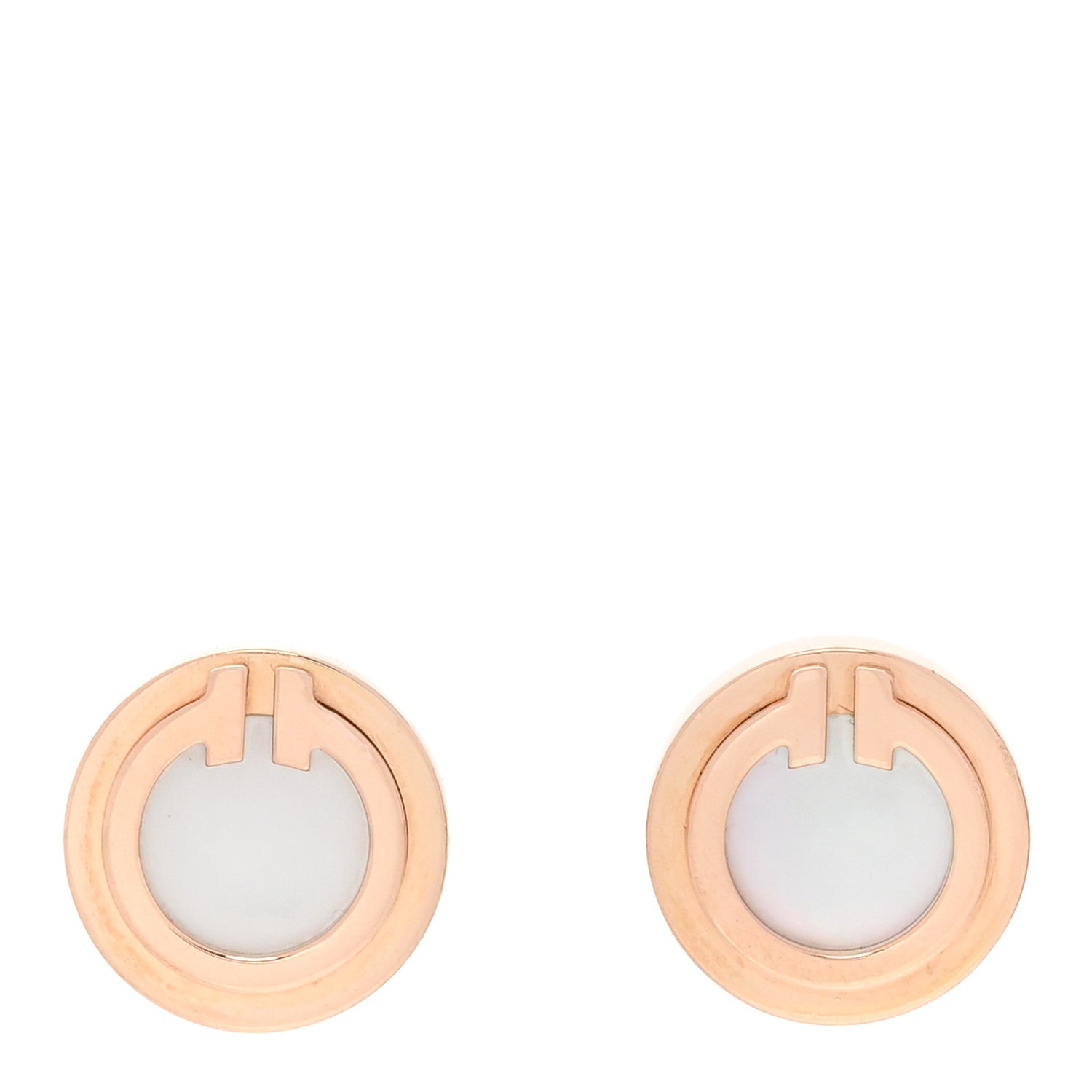 Tiffany 18K Rose Gold Mother of Pearl T Circle Earrings 1 of 6
