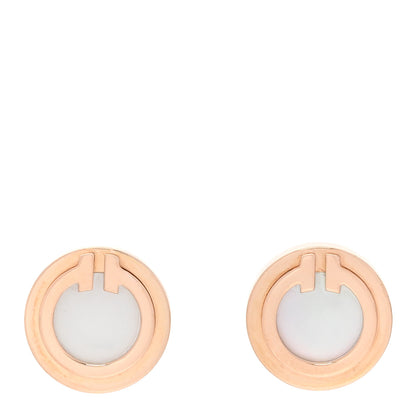 Tiffany 18K Rose Gold Mother of Pearl T Circle Earrings 1 of 6