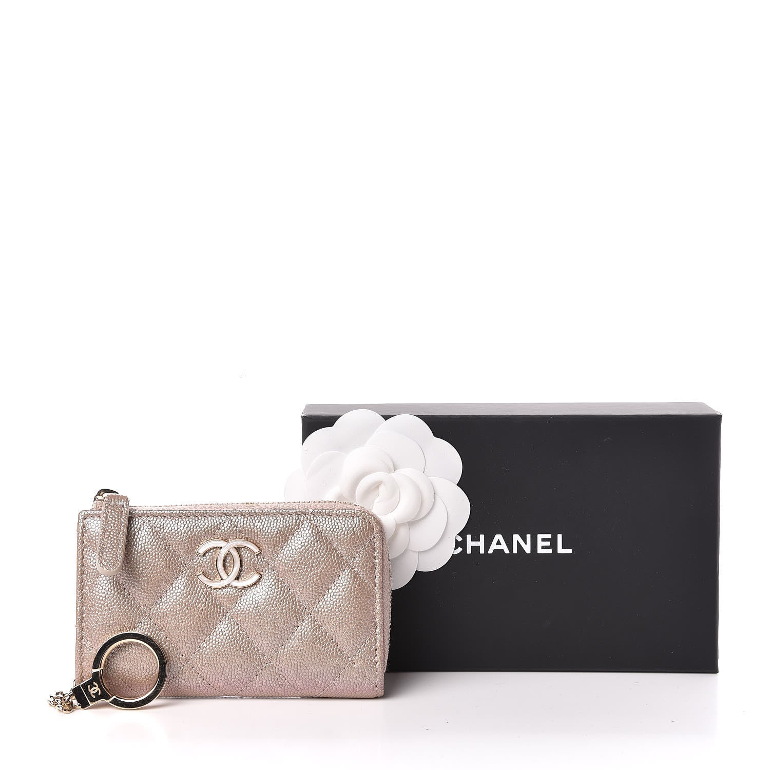 Chanel Iridescent Caviar Quilted Key Holder Case Beige 9 of 9