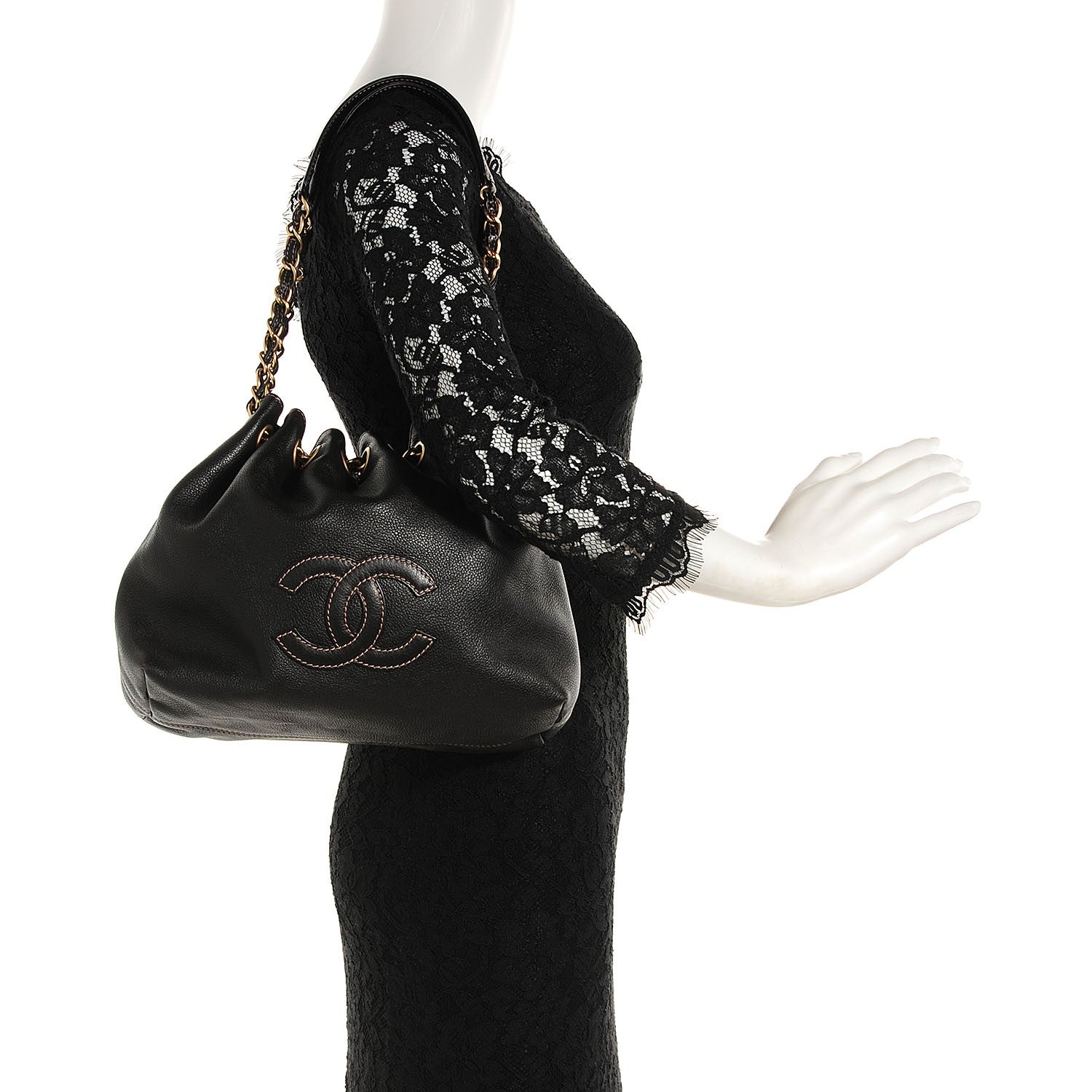 Chanel Calfskin CC Drawstring Bucket Bag Black 2 of 7