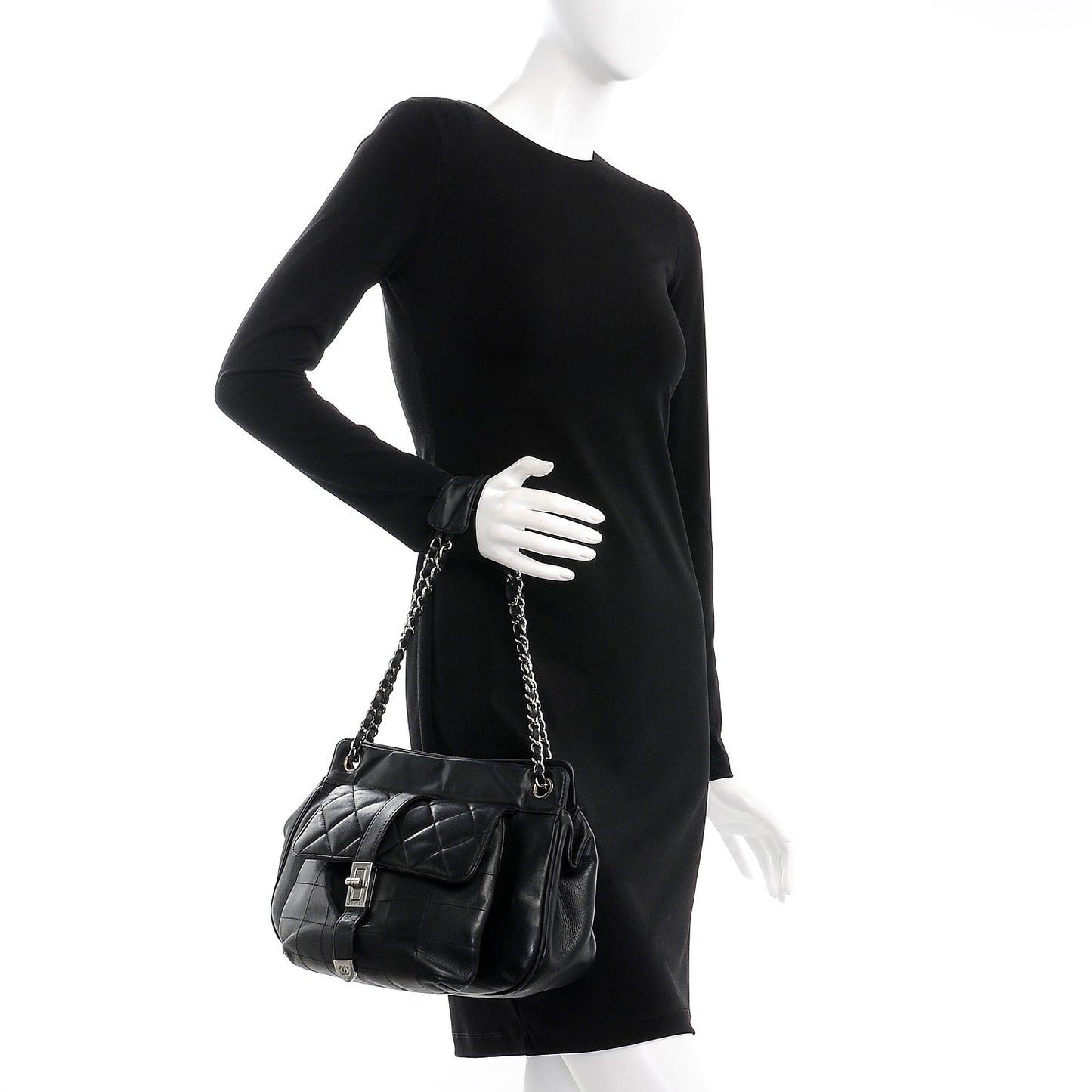 Lambskin Quilted Mademoiselle Shoulder Bag Black