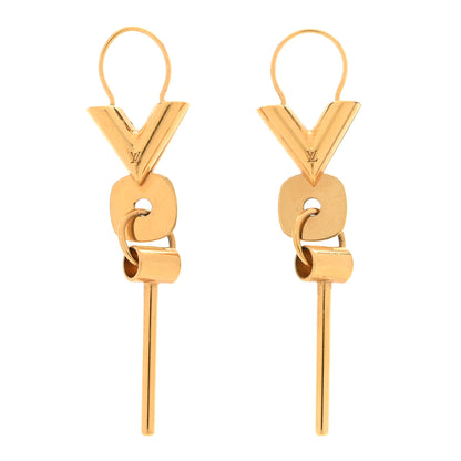 Louis Vuitton Brass Essential V Hoop Drop Earrings Gold 1 of 4
