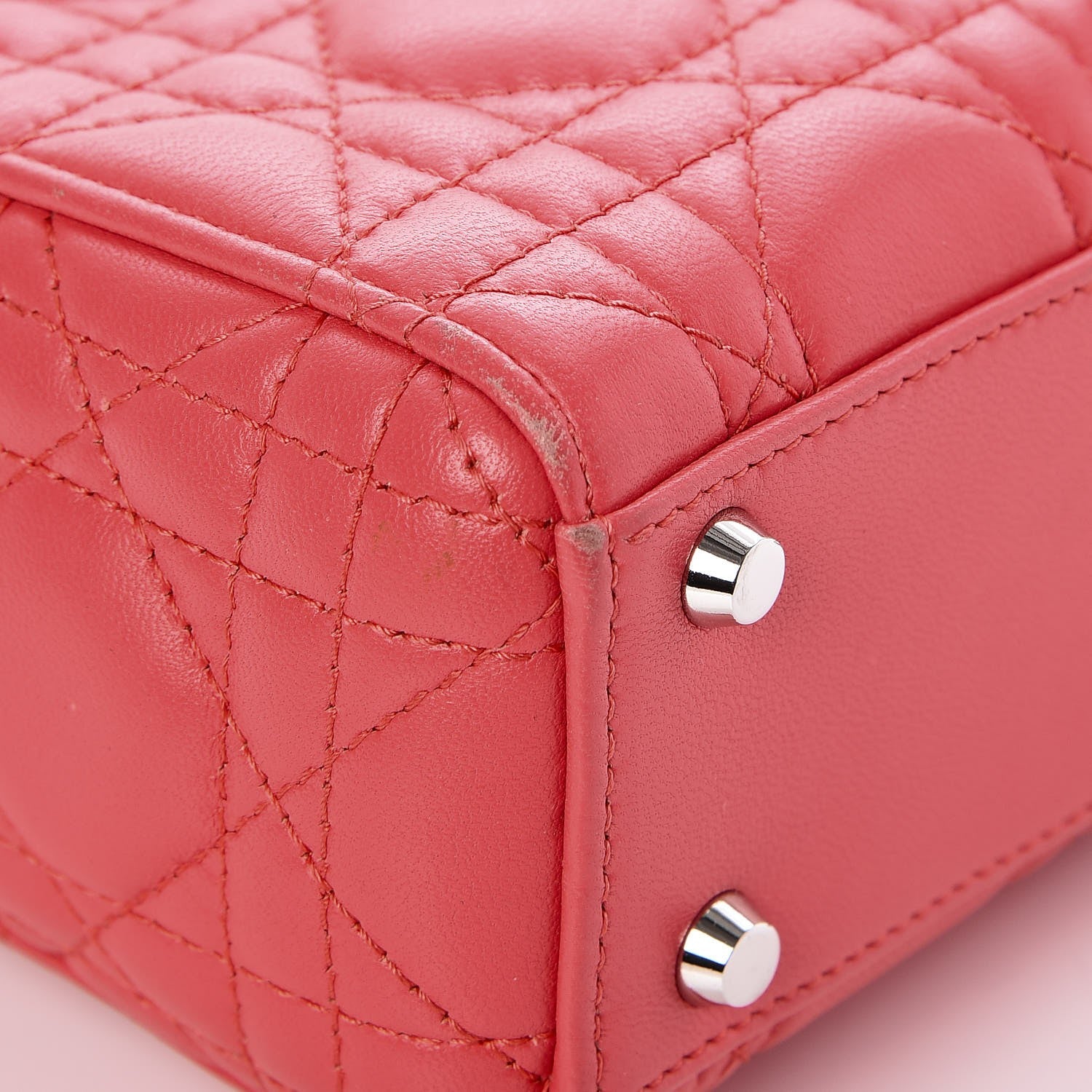 Christian Dior Lambskin Cannage Mini Lady Dior Coral 8 of 9