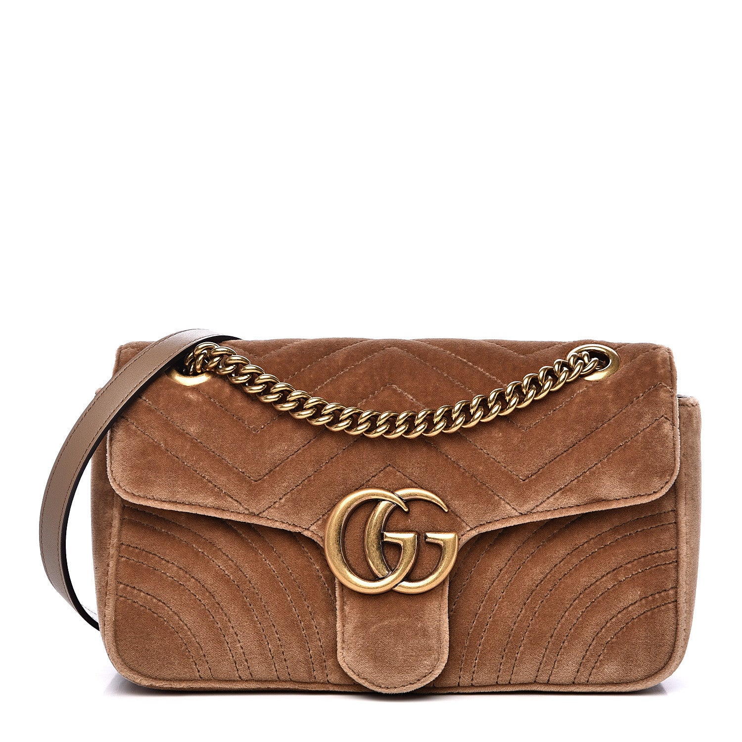 Gucci Velvet Matelasse Small GG Marmont Shoulder Bag Taupe 1 of 13