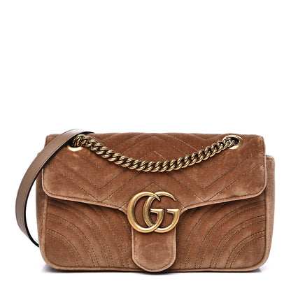 Gucci Velvet Matelasse Small GG Marmont Shoulder Bag Taupe 1 of 13