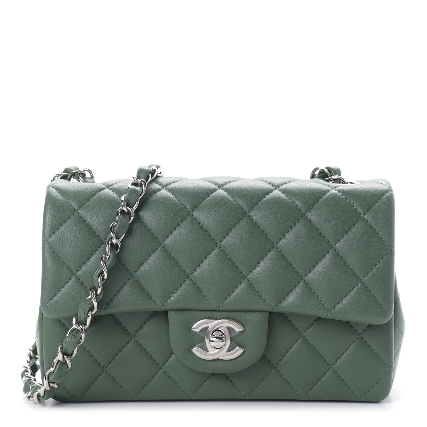 Lambskin Quilted Mini Rectangular Flap Green