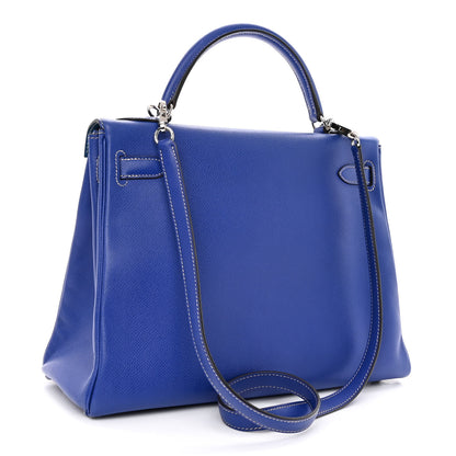 Hermes Epsom Candy Kelly Retourne 32 Bleu Electrique Mykonos 3 of 13