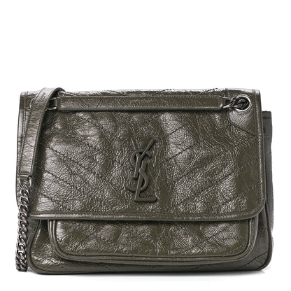 Saint Laurent Crinkled Calfskin Matelasse Monogram Medium Niki Chain Satchel Dark Green 1 of 12