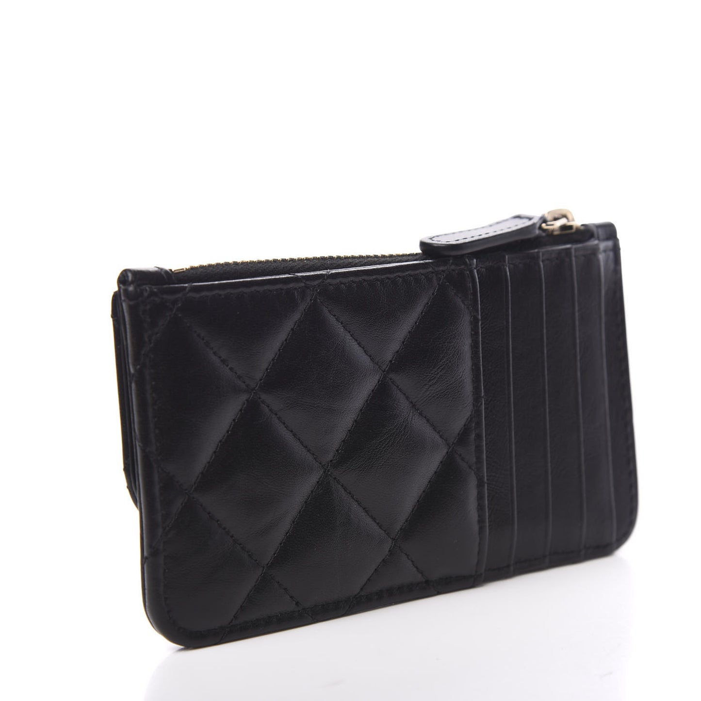 Aged Calfskin Quilted Reissue Flap Zip Card Holder Black