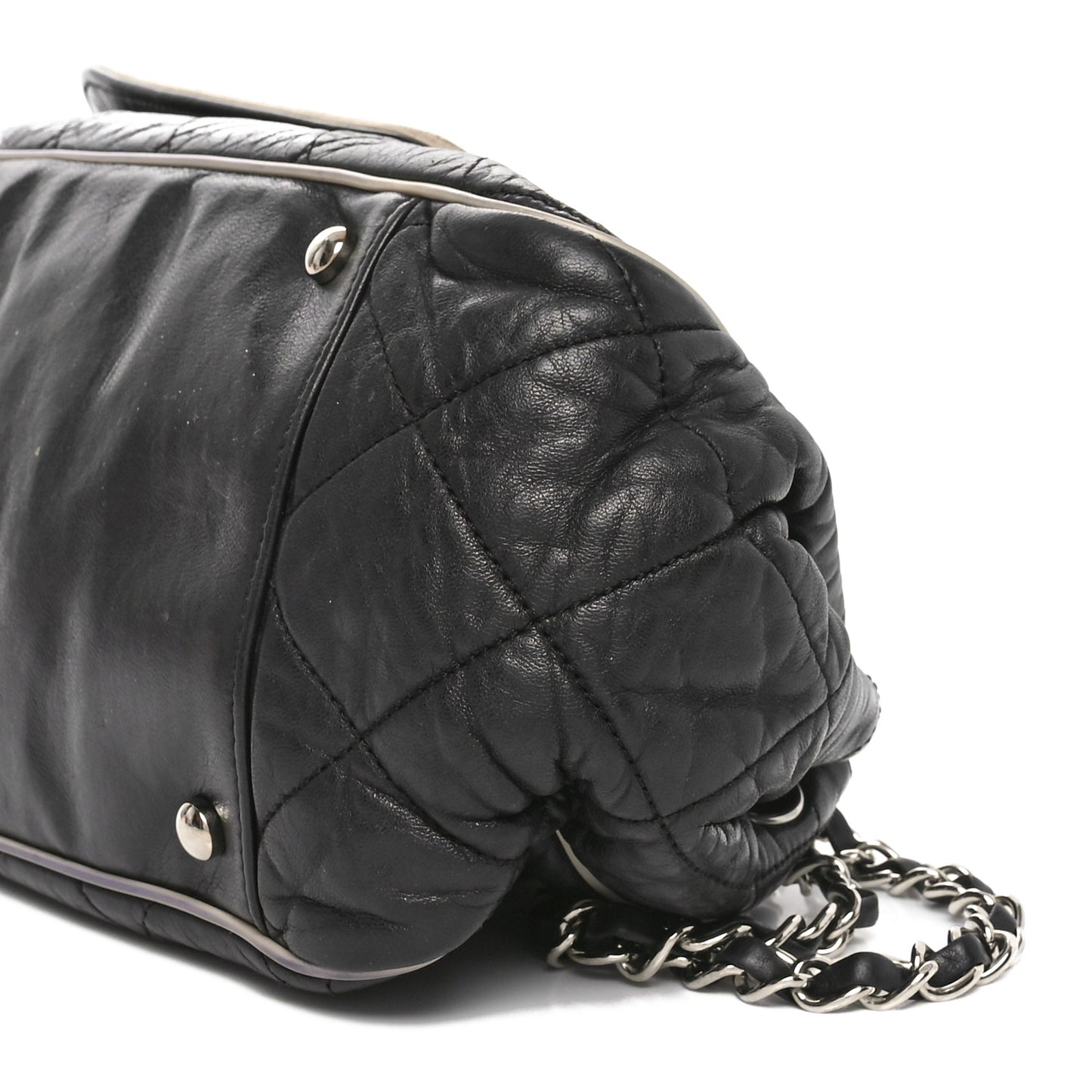 Lambskin Quilted East West Accordion Flap Black