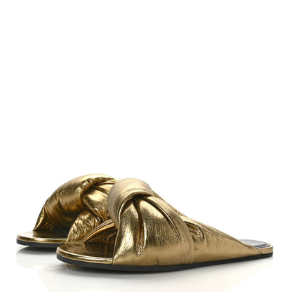 Balenciaga Metallic Lambskin Drapy Slide Sandals 37.5 Gold 3 of 9