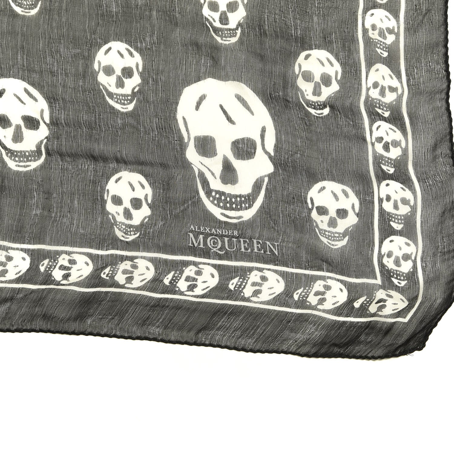 Alexander McQueen Silk Chiffon Skull Scarf Black White 2 of 4