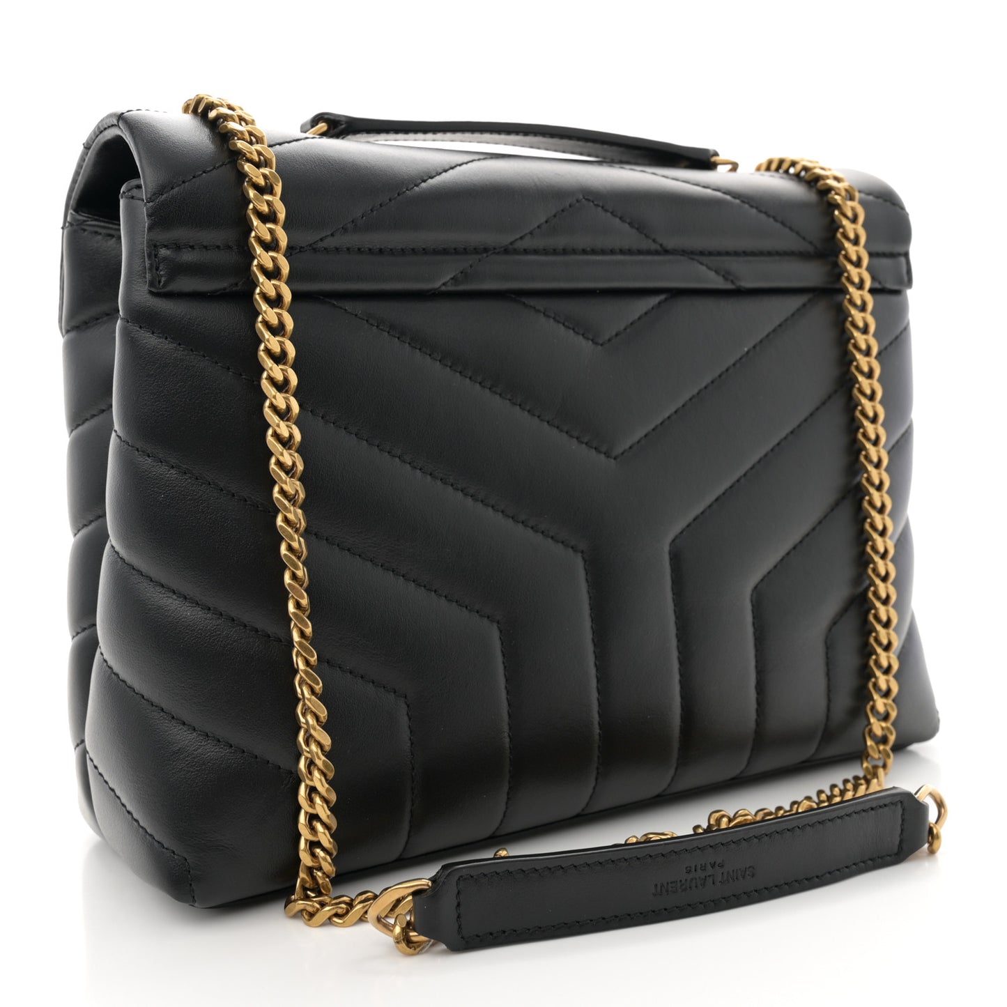 Calfskin Y Quilted Monogram Small Loulou Chain Satchel Black