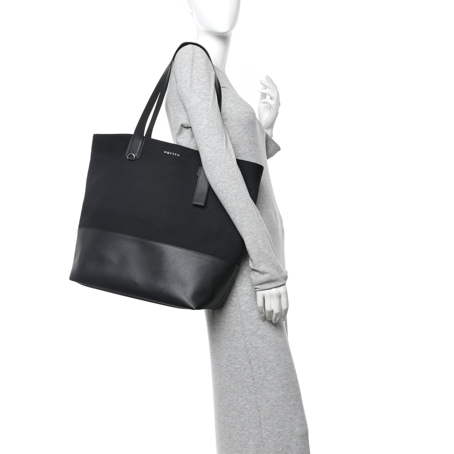 Alexander McQueen Canvas Calfskin T-Bar Shopping Bag Black 2 of 12