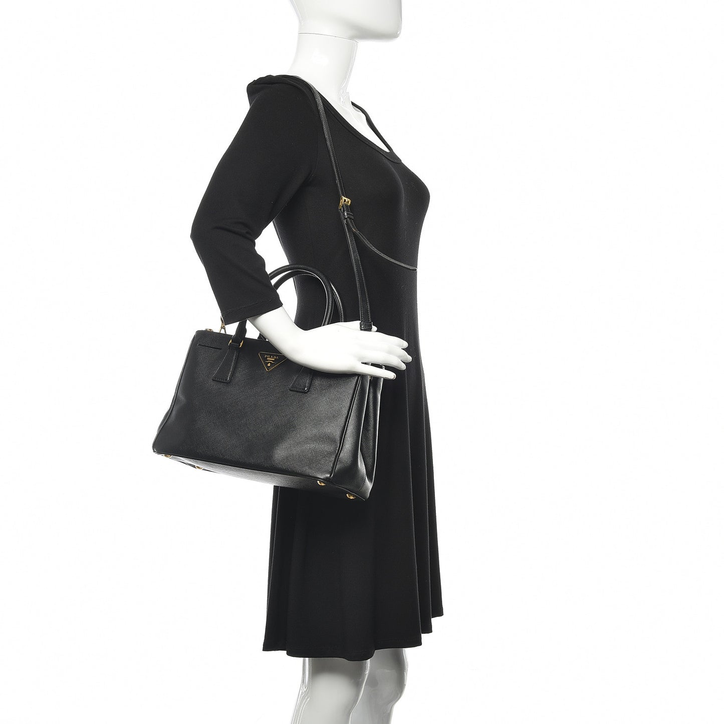 Saffiano Small Galleria Double Zip Tote Black