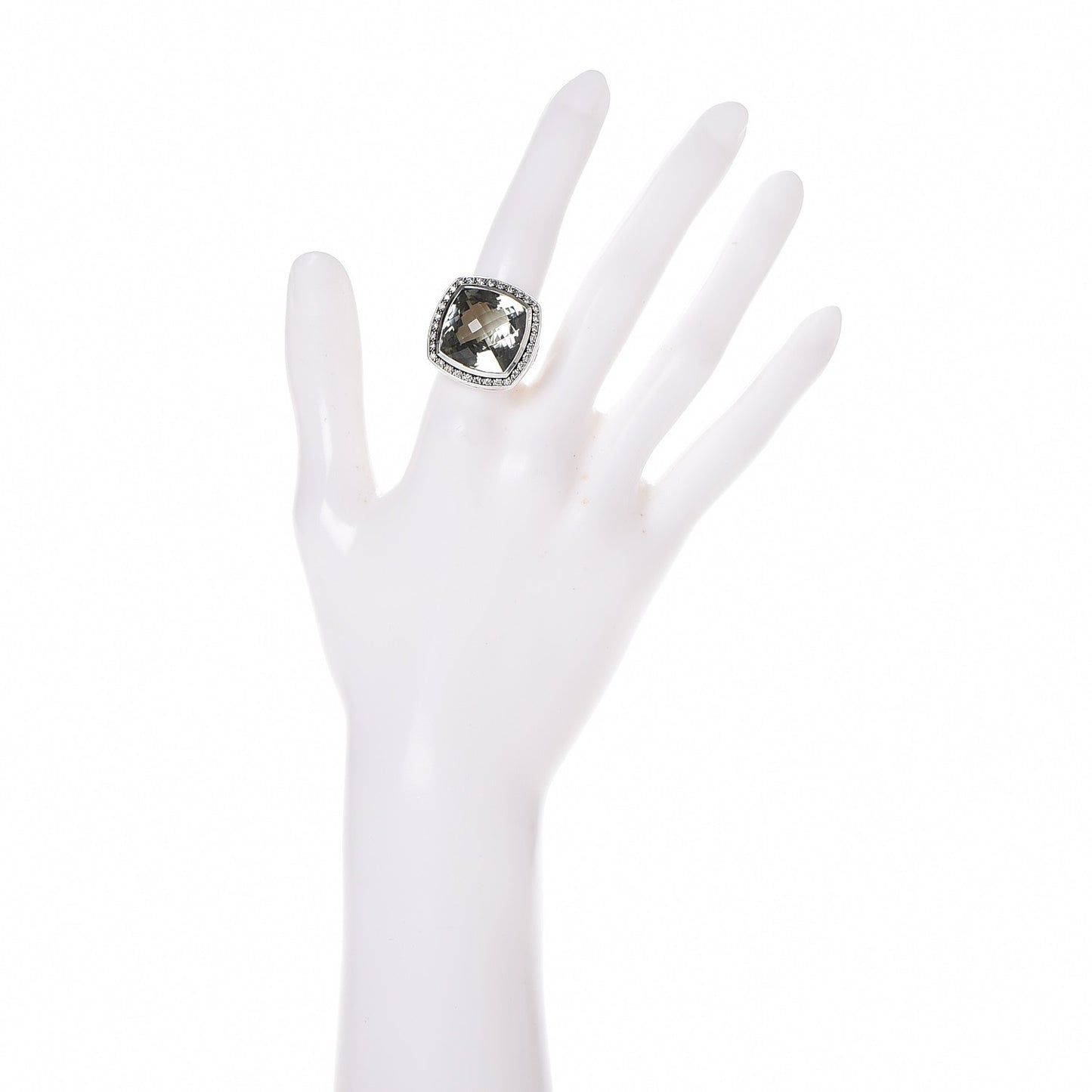Sterling Silver Diamond Prasiolite 17mm Albion Ring 52 6