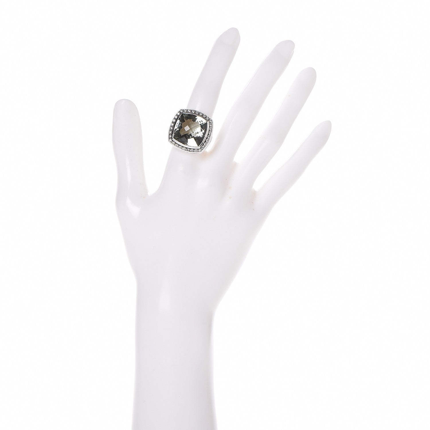 David Yurman Sterling Silver Diamond Prasiolite 17mm Albion Ring 52 6 7 of 11