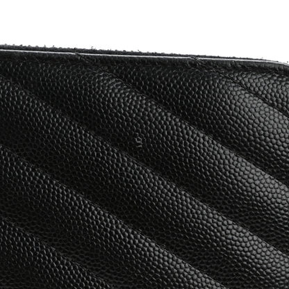 Saint Laurent Grain De Poudre Matelasse Chevron Monogram Zip Around Wallet Black 10 of 11