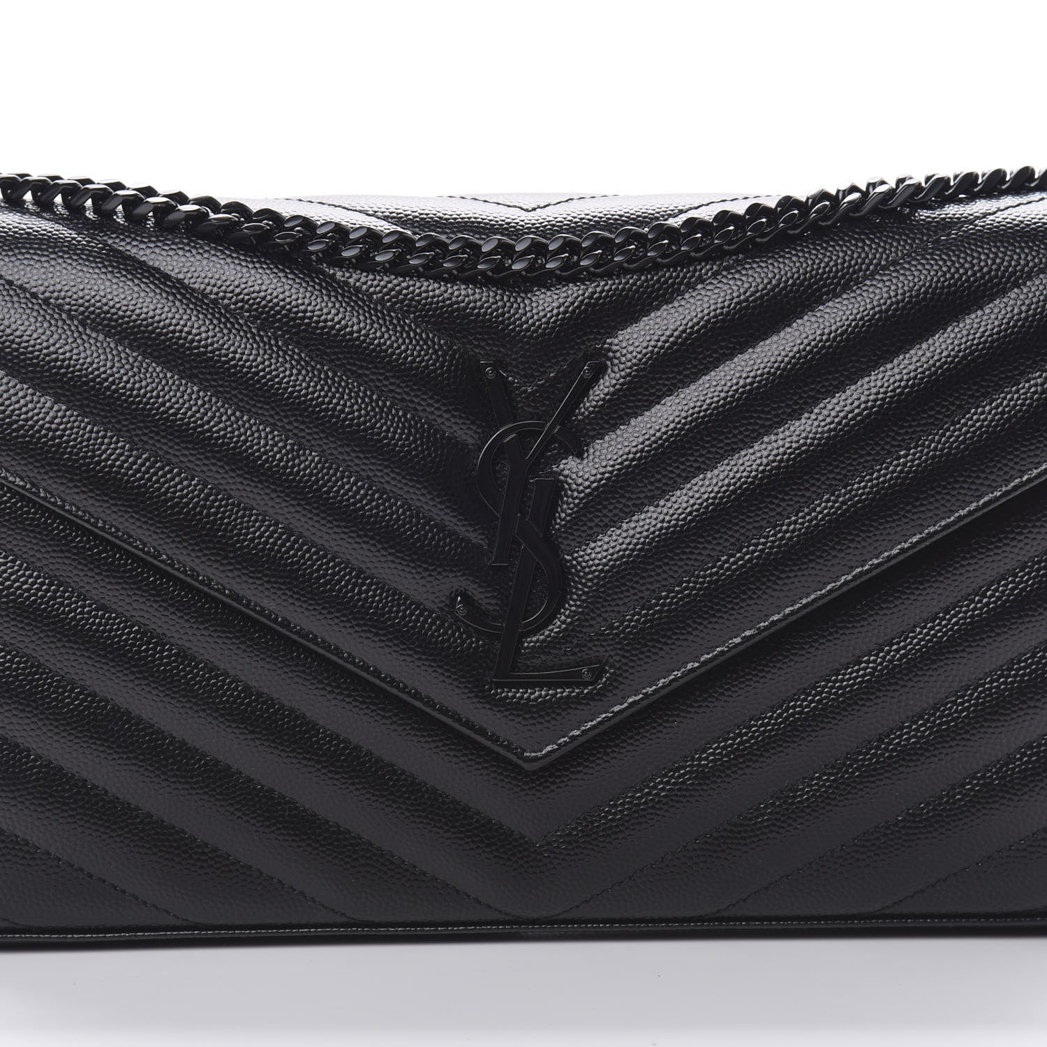Saint Laurent Grain De Poudre Matelasse Chevron Monogram Chain Wallet Black 8 of 11