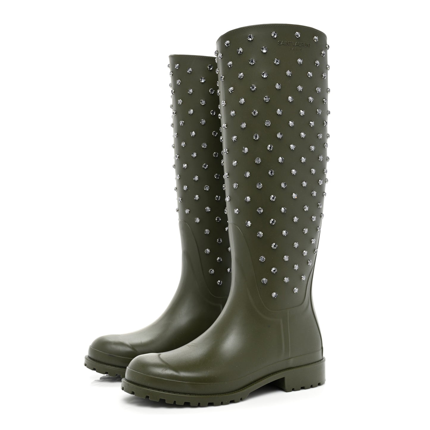 Rubber Studded Festival Rain Boots 37 New Kaki Fonce