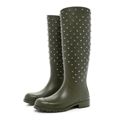 Saint Laurent Rubber Studded Festival Rain Boots 37 New Kaki Fonce 3 of 14