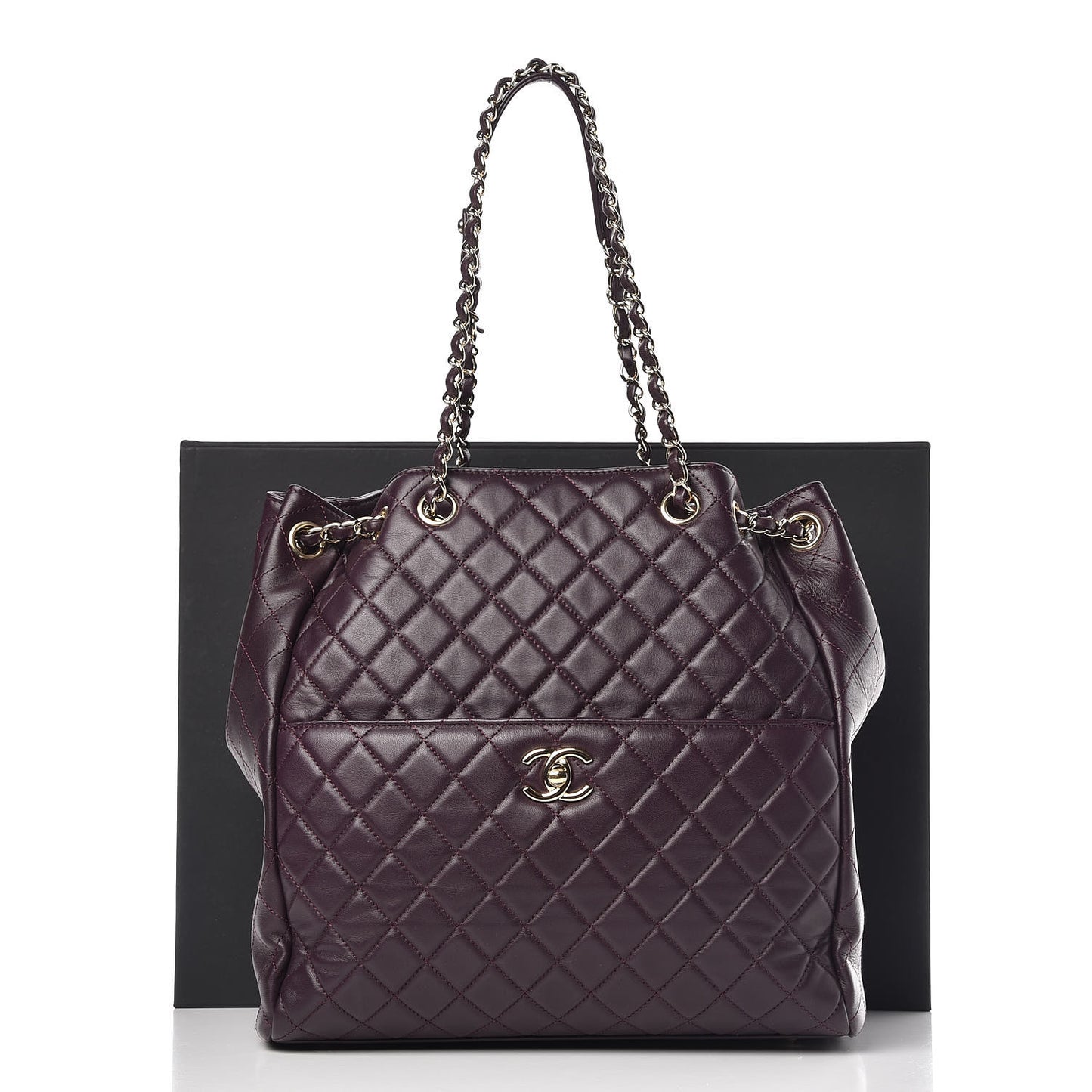 Lambskin Quilted Large Drawstring Shoulder Bag Dark Purple