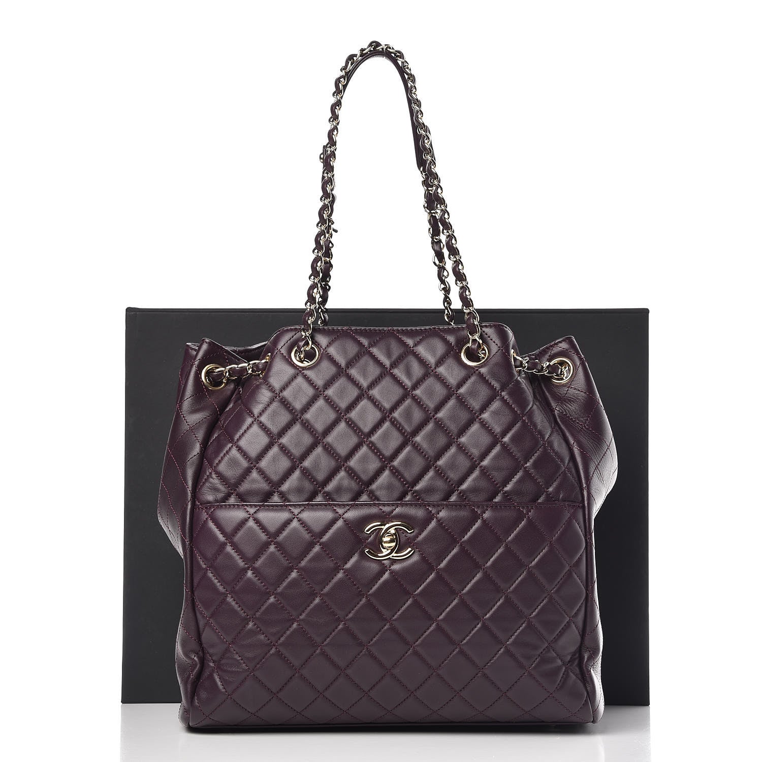 Chanel Lambskin Quilted Large Drawstring Shoulder Bag Dark Purple 10 of 10