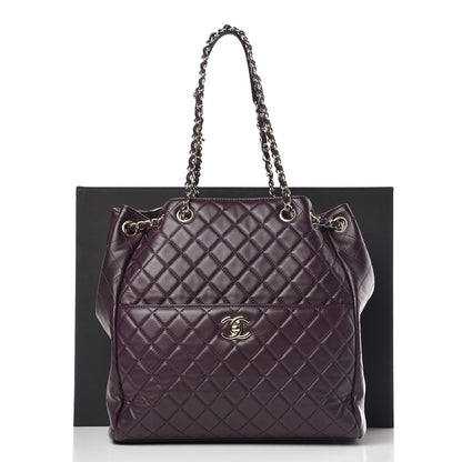 Chanel Lambskin Quilted Large Drawstring Shoulder Bag Dark Purple 10 of 10