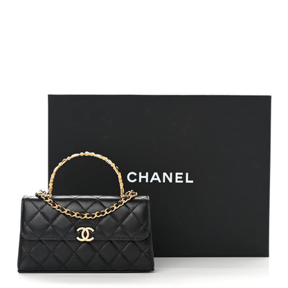 Chanel Lambskin Enamel Quilted Top Handle Flap Phone Holder With Chain Black 13 of 13