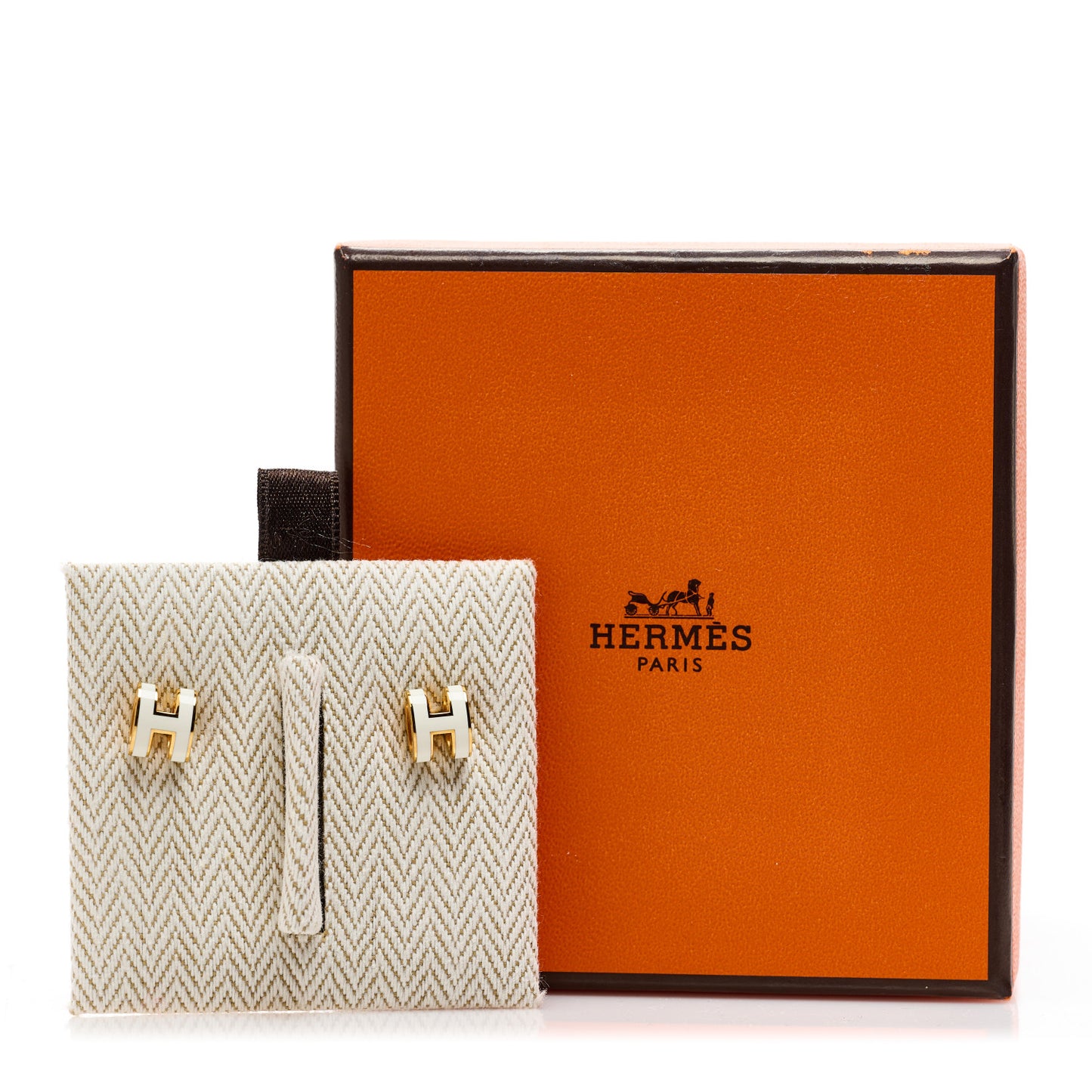 Gold Lacquered Mini Pop H Earrings White