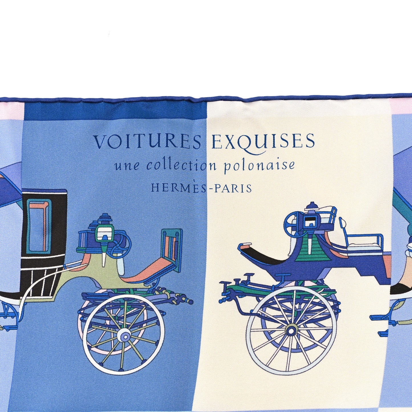 Silk Voitures Exquises Scarf 90 Bleu Jean Aqua White
