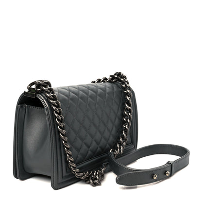 Chanel Metallic Calfskin Quilted Medium Boy Flap Dark Silver 3 of 10