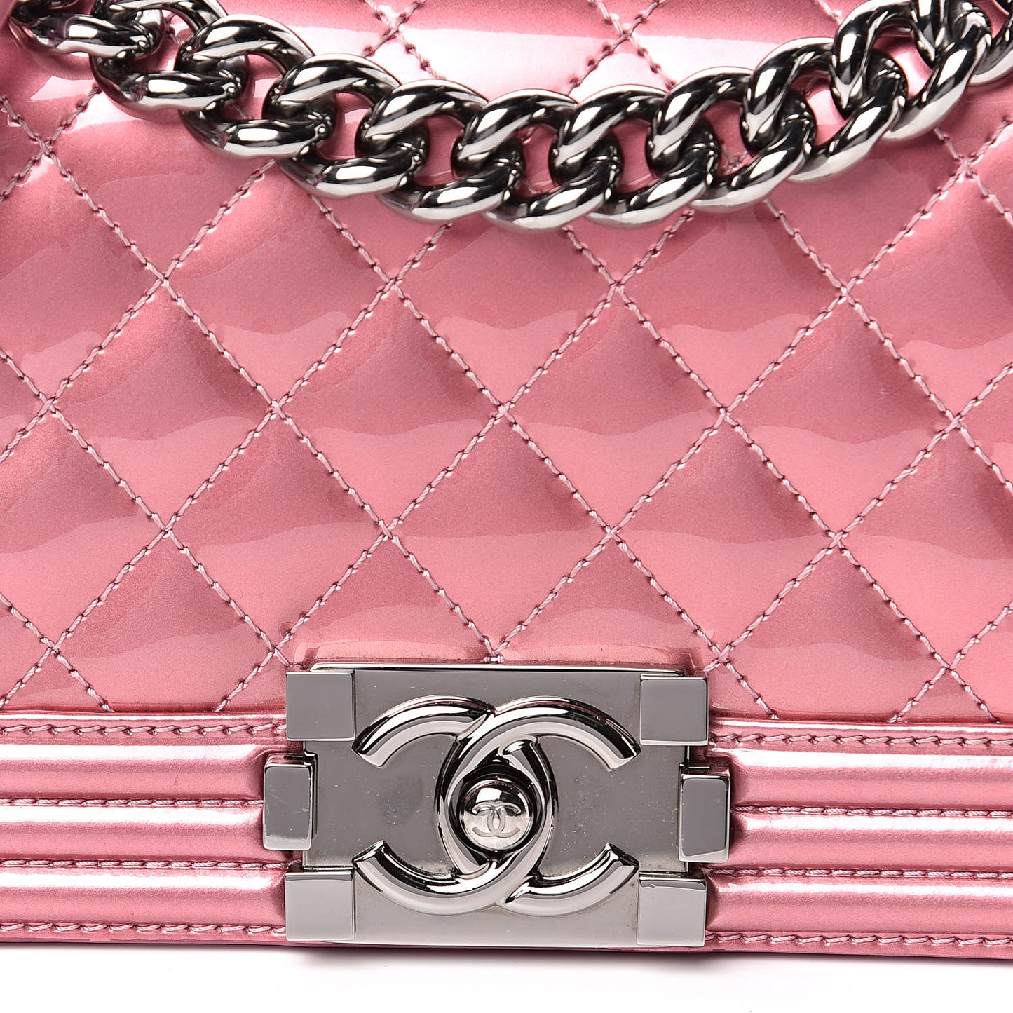 Metallic Patent Calfskin Quilted Small Boy Flap Pink
