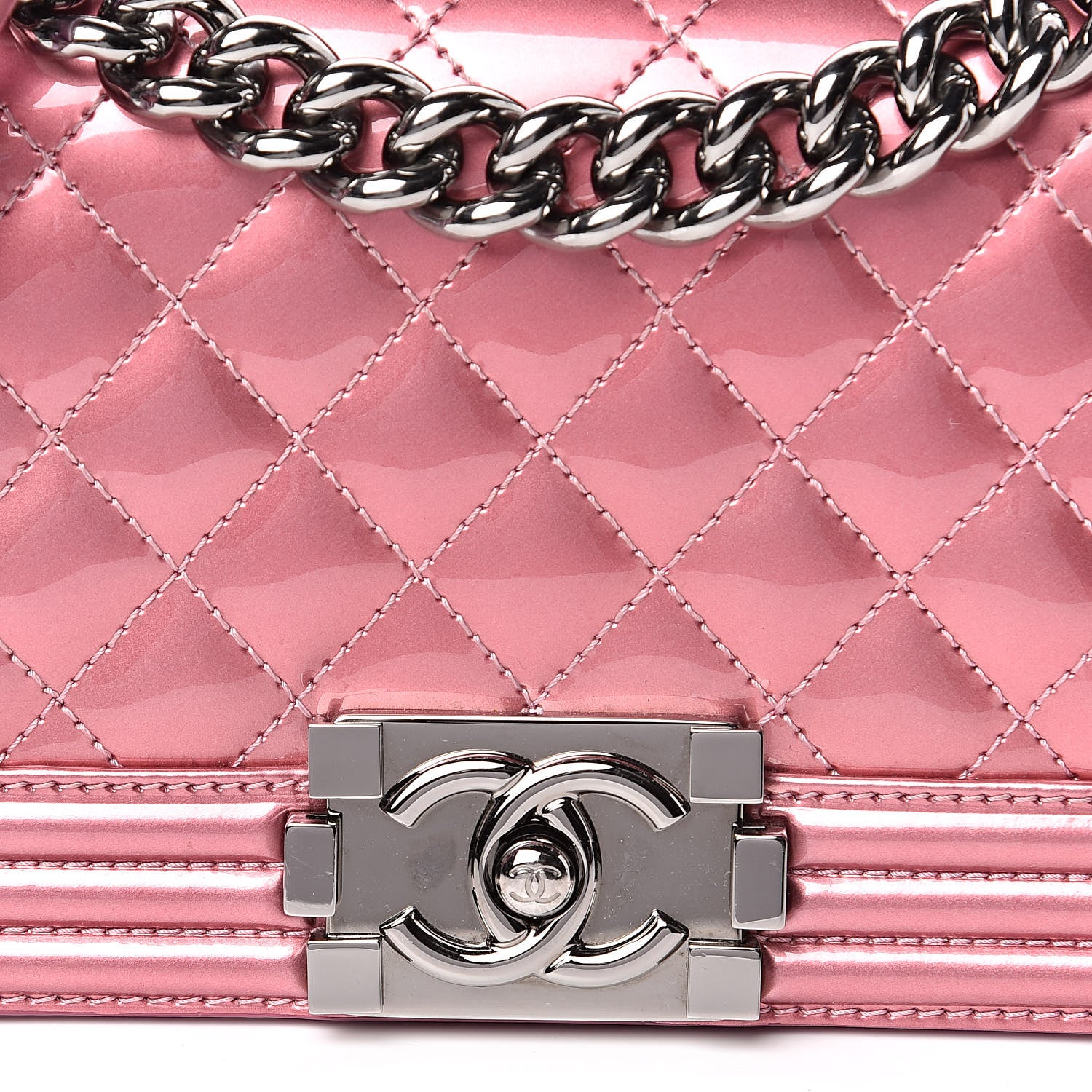 Chanel Metallic Patent Calfskin Quilted Small Boy Flap Pink 11 of 12