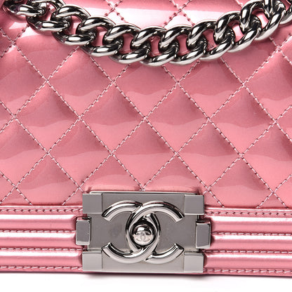 Chanel Metallic Patent Calfskin Quilted Small Boy Flap Pink 11 of 12