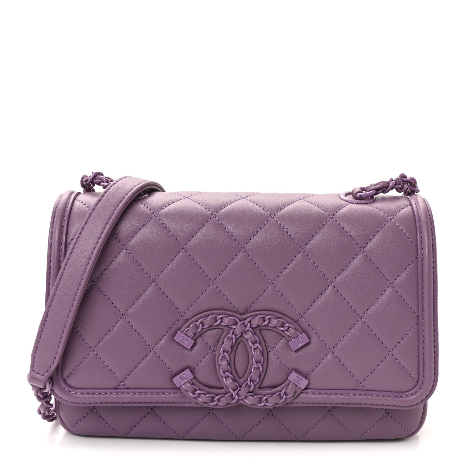 Chanel Lambskin Quilted Small CC Filigree Flap Purple 1 of 10