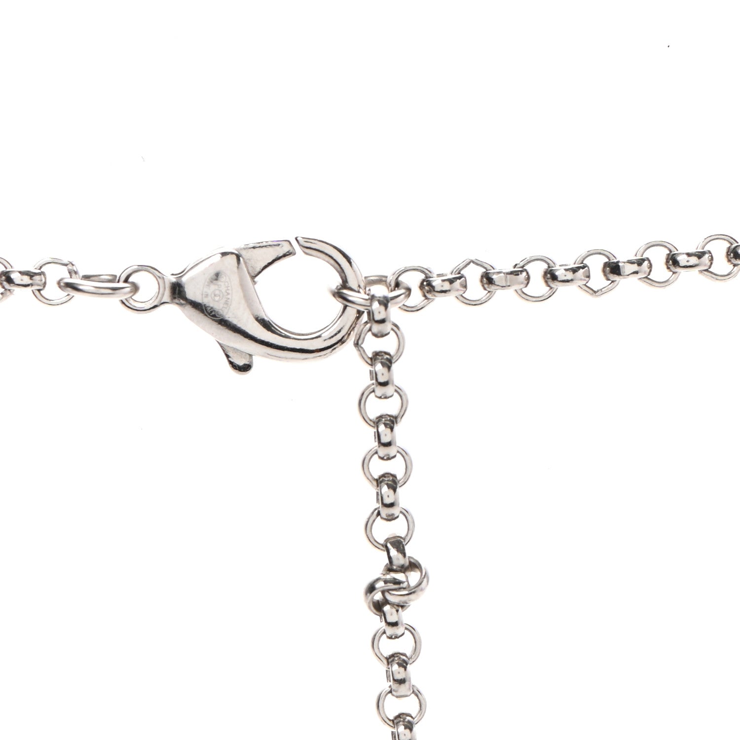 Chanel Pearl Beaded Gingham CC Long Necklace Silver Black 4 of 5