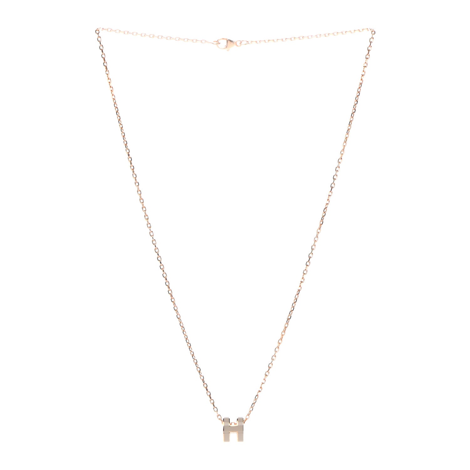 Hermes Lacquered Rose Gold Mini Pop H Pendant Necklace Marron Glace 3 of 8