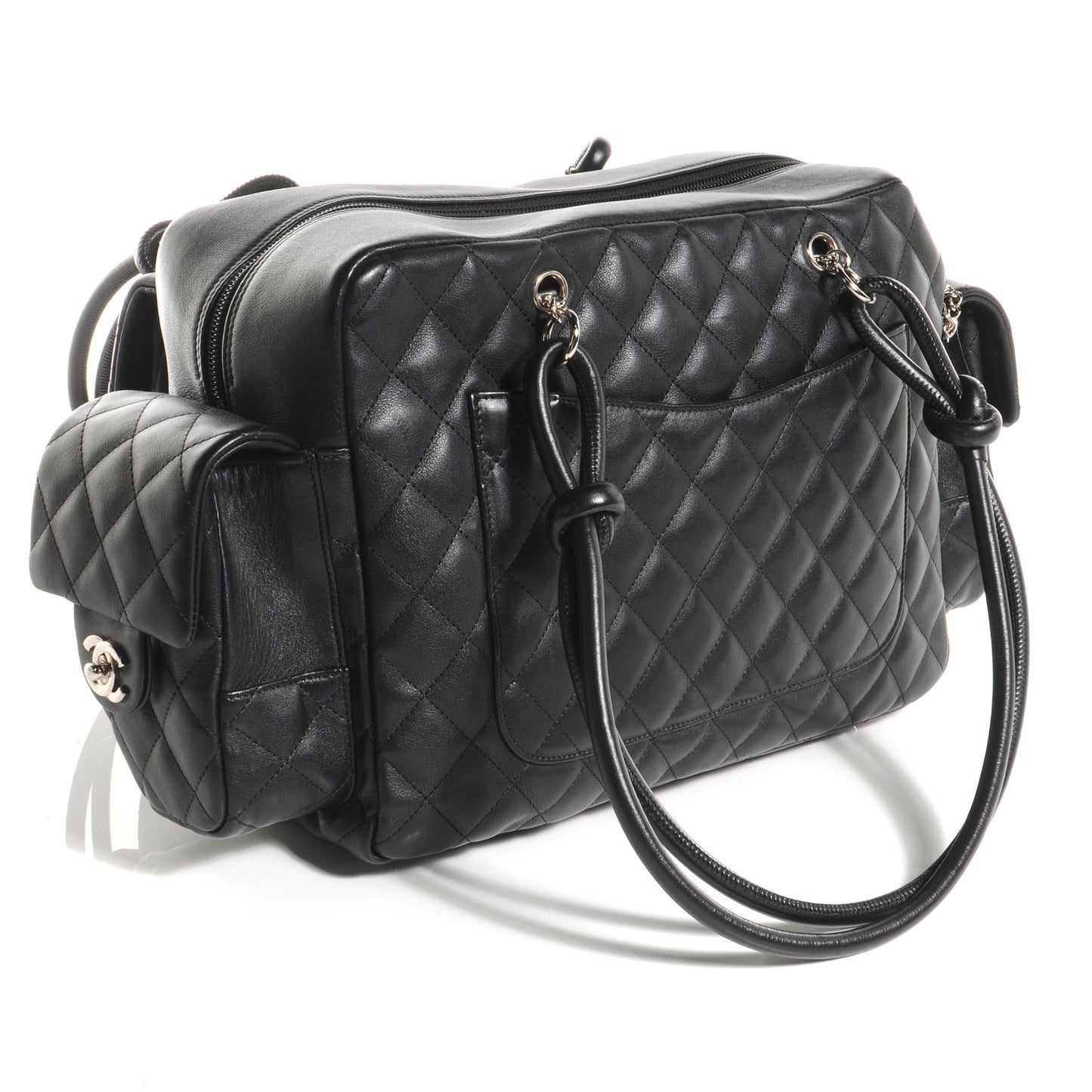 Calfskin Quilted Large Cambon Multipocket Reporter Black White