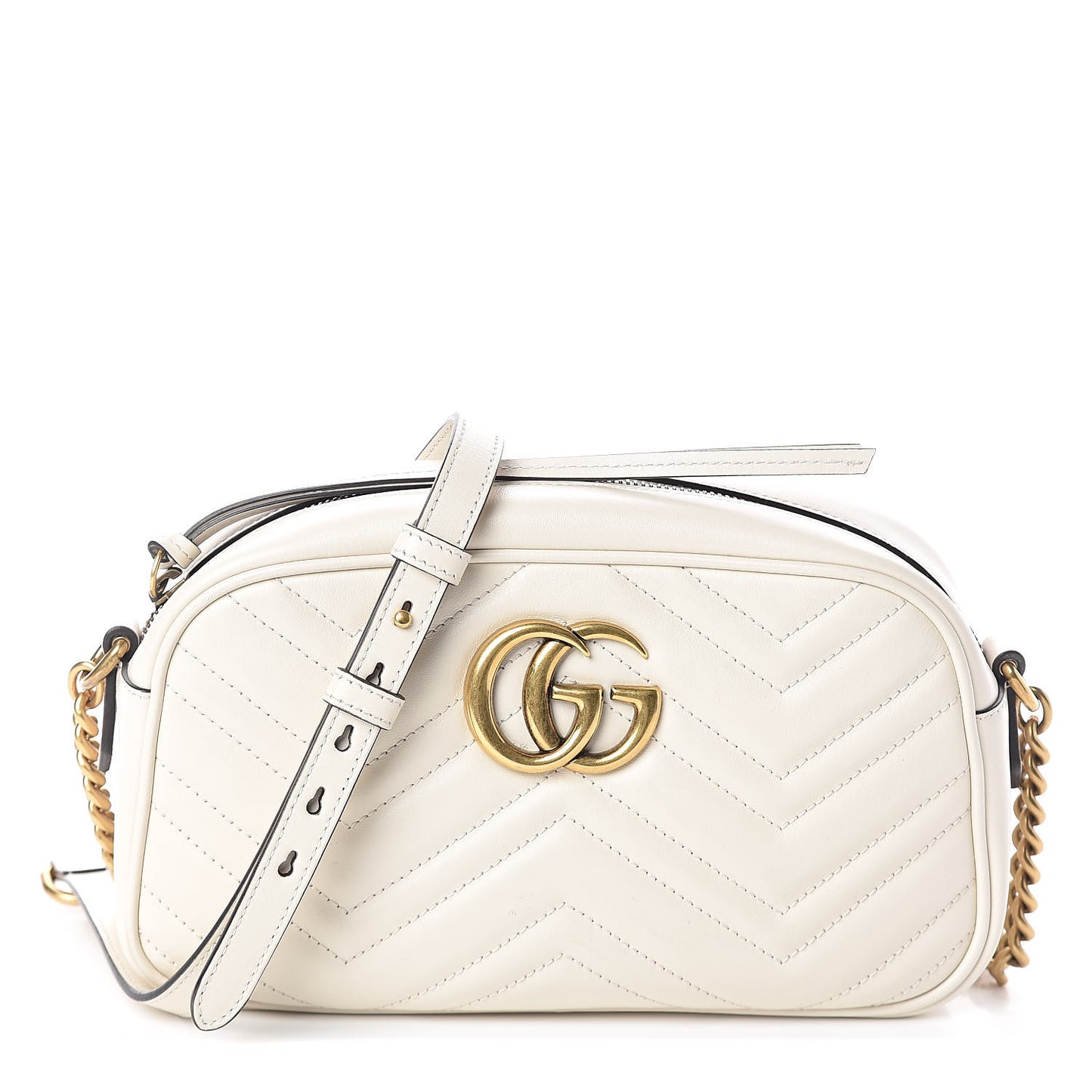 Calfskin Matelasse Small GG Marmont Chain Shoulder Bag White
