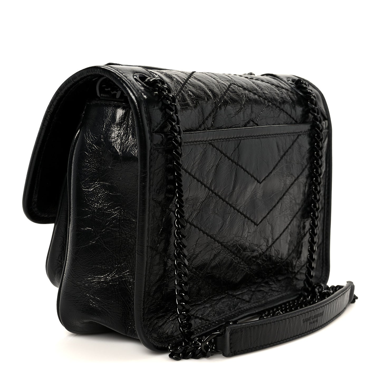Crinkled Calfskin Matelasse Monogram Baby Niki Chain Satchel Black