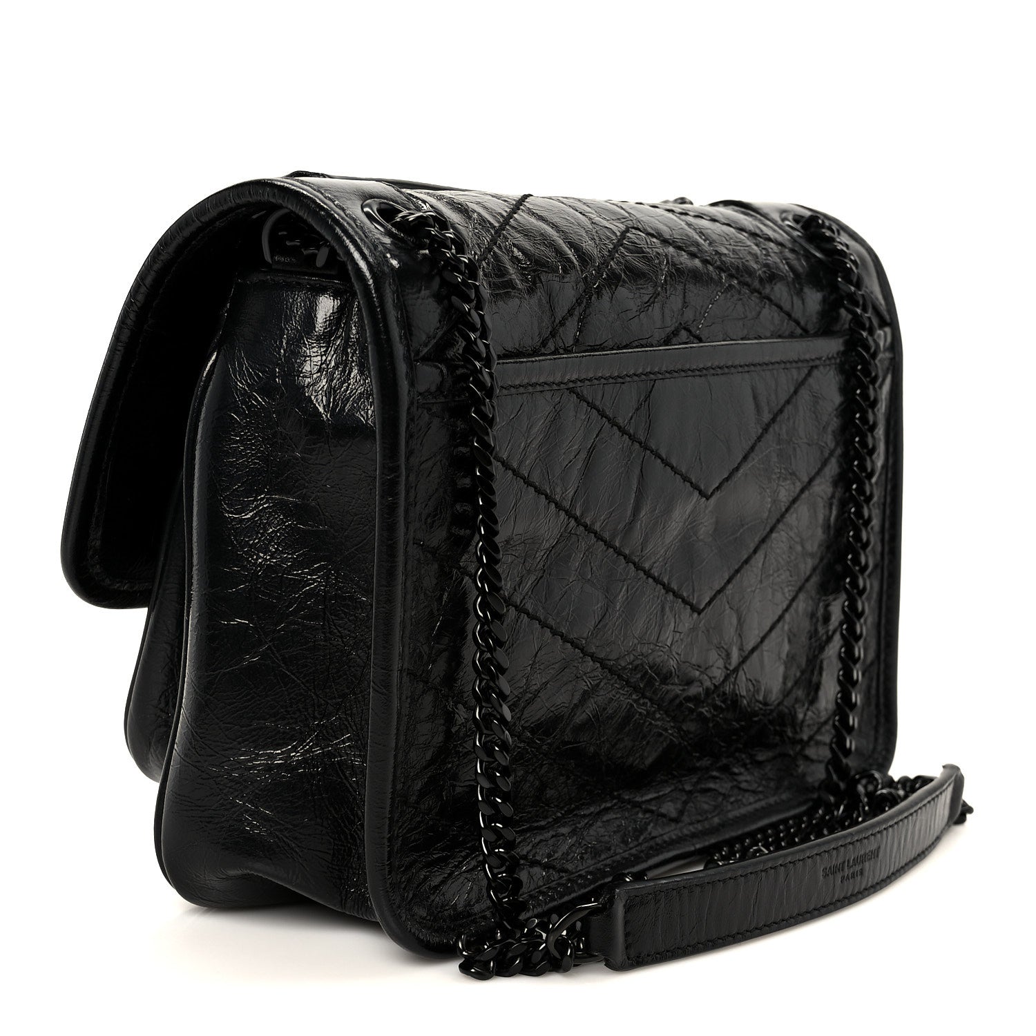 Saint Laurent Crinkled Calfskin Matelasse Monogram Baby Niki Chain Satchel Black 2 of 10