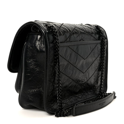 Saint Laurent Crinkled Calfskin Matelasse Monogram Baby Niki Chain Satchel Black 2 of 10