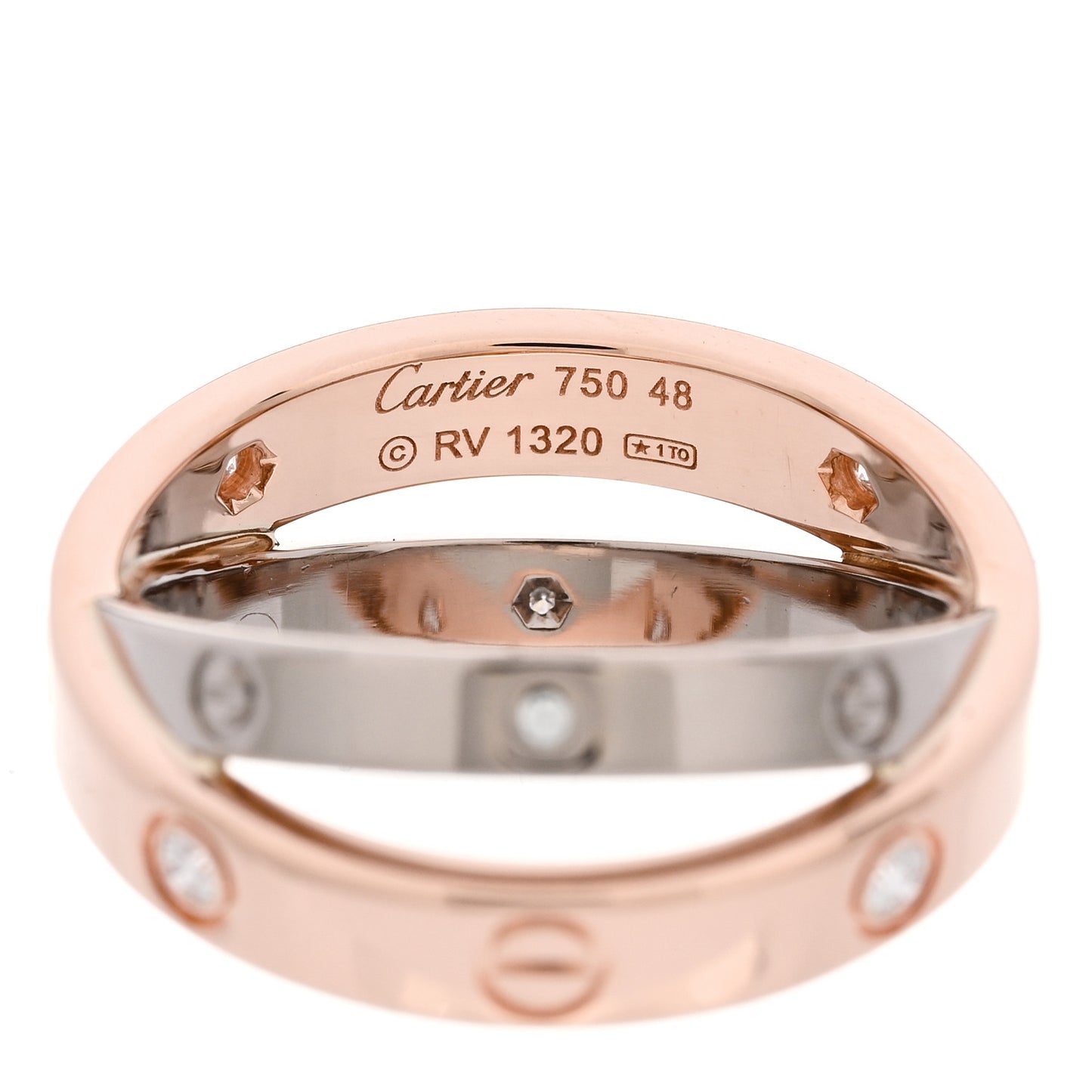 18K Pink White Gold 6 Diamonds LOVE Ring 48 4.5
