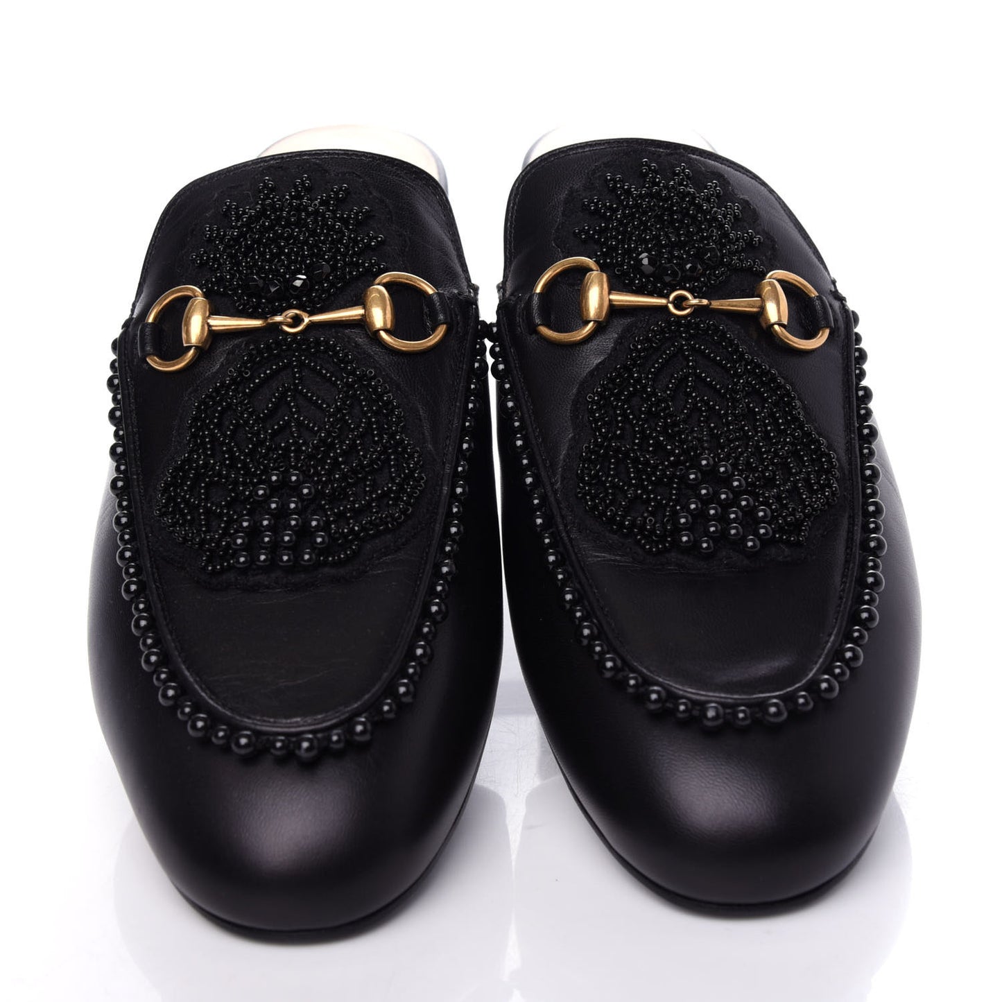 Malaga Kid Bead Embellished Womens Princetown Slippers 40 Black