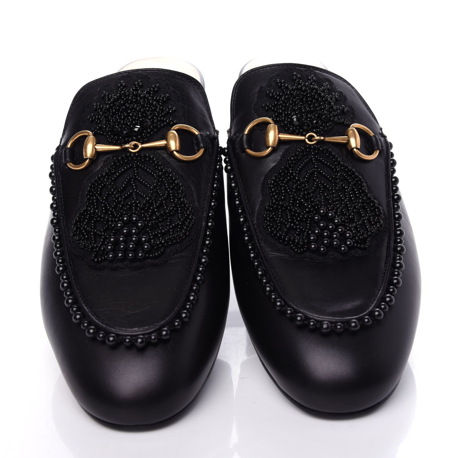 Gucci Malaga Kid Bead Embellished Womens Princetown Slippers 40 Black 5 of 11