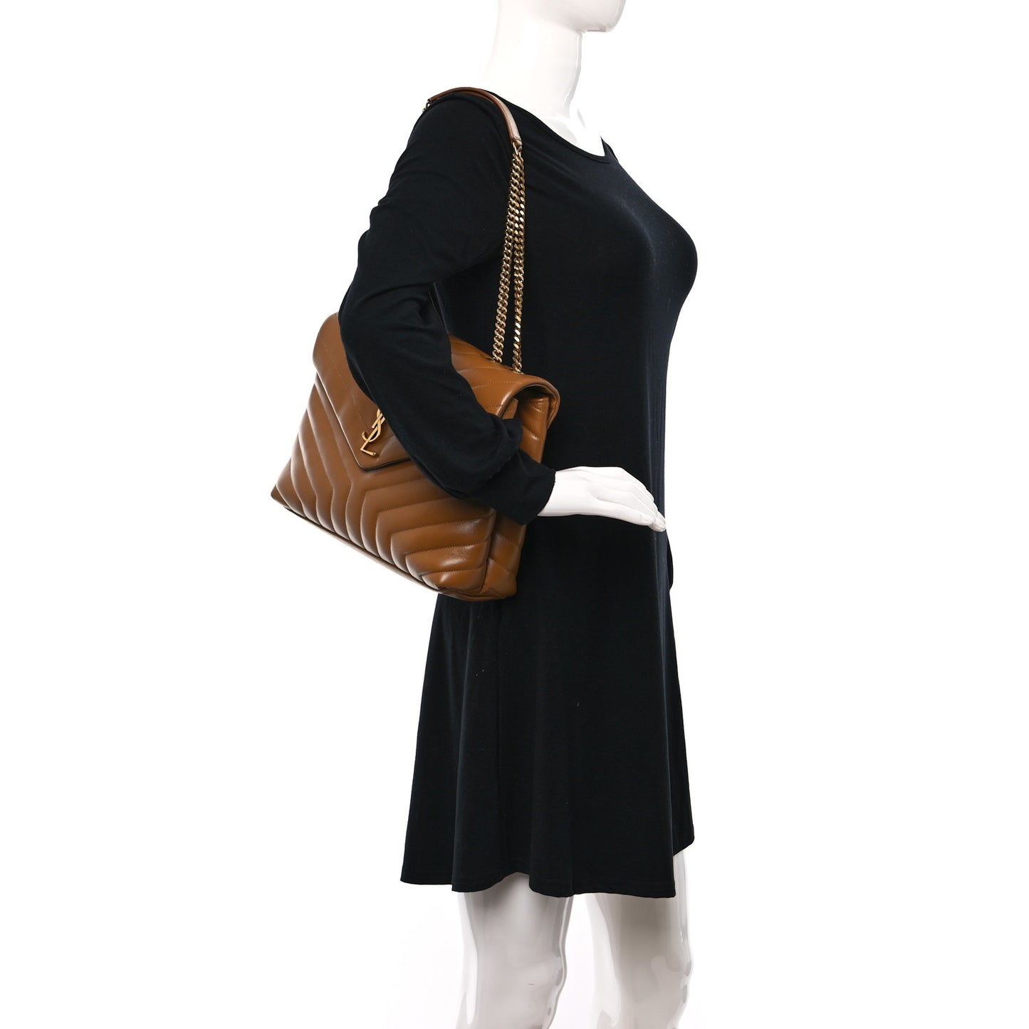 Calfskin Y Quilted Monogram Medium Loulou Chain Satchel Dark Natural